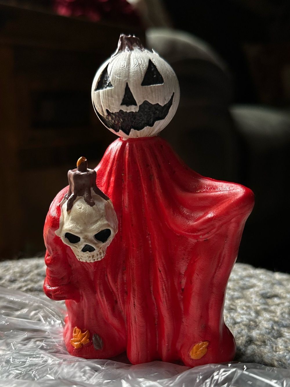 Halloween Pumpkin Ghost Figurine - Red